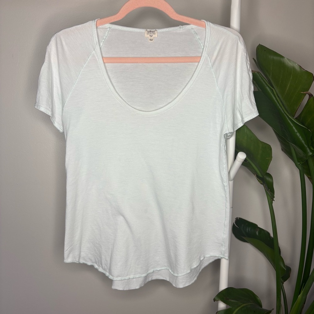 2/15$ 🍒 Aritzia Wilfred Light Blue Mint Relaxes Fit Short Sleeve T-Shirt Small - Picture 2 of 6
